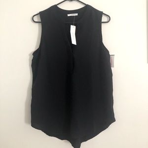 Black Sleeveless hidden placket Mandarin collar